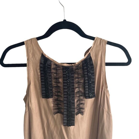𝅺TWELVE BY TWELVE Sleeveless Tank Top Tie Back Embellished Blouse Tan Black S - Picture 2 of 5